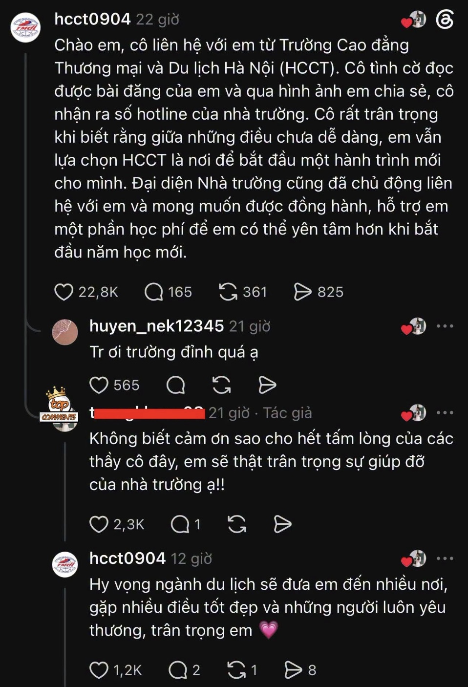 hinh-anh-14-8-26-luc-1052-17866795810261412112453 Trường Cao đẳng Thương mại và Du lịch Hà Nội (HCCT) sau khi biết câu chuyện đã chủ động liên hệ và đề nghị hỗ trợ nữ sinh. Ảnh: MXH
